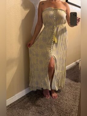 Strapless Yellow Floral Maxi Dress